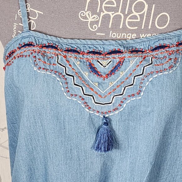 Promod Blue Chambray Beaded Strappy Maxi Dress w/ Pockets - Picture 2 of 9